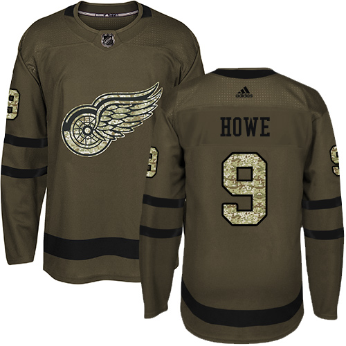 Adidas Red Wings #9 Gordie Howe Green Salute to Service Stitched NHL Jersey